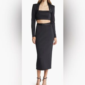 SHO by Tadashi Shoji NWT Black Sequin Trim Long Sleeve Cutout Midi Dress